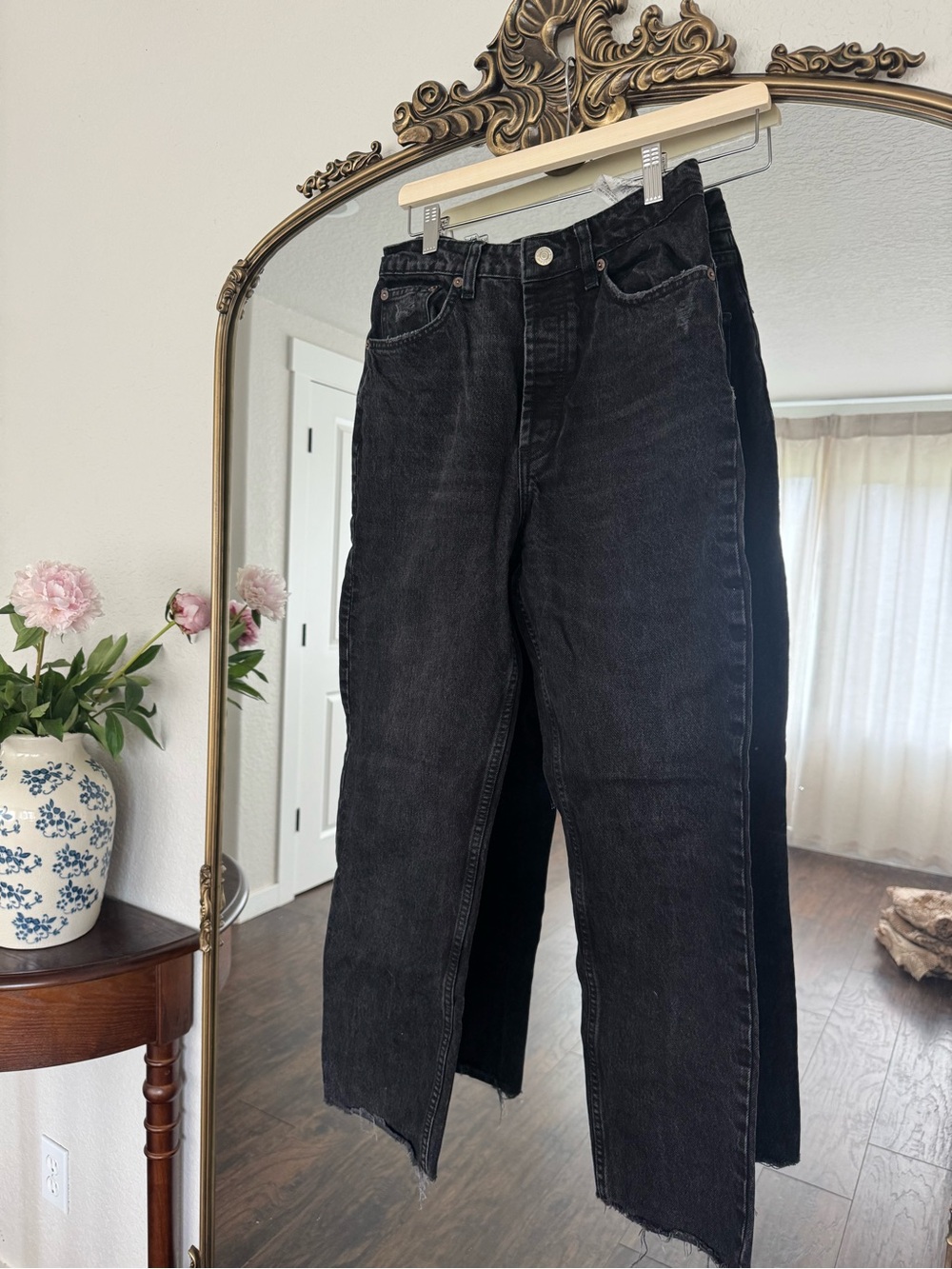 Black Distressed Zara Straight Jeans